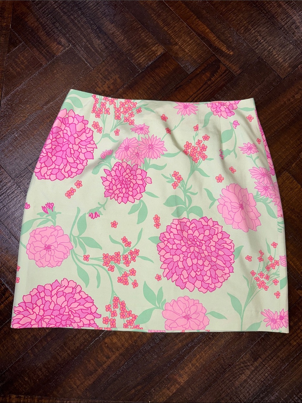 Vintage Lilly Pulitzer Silk Pink Green Floral Pencil Mini Skirt 10 90s Y2K